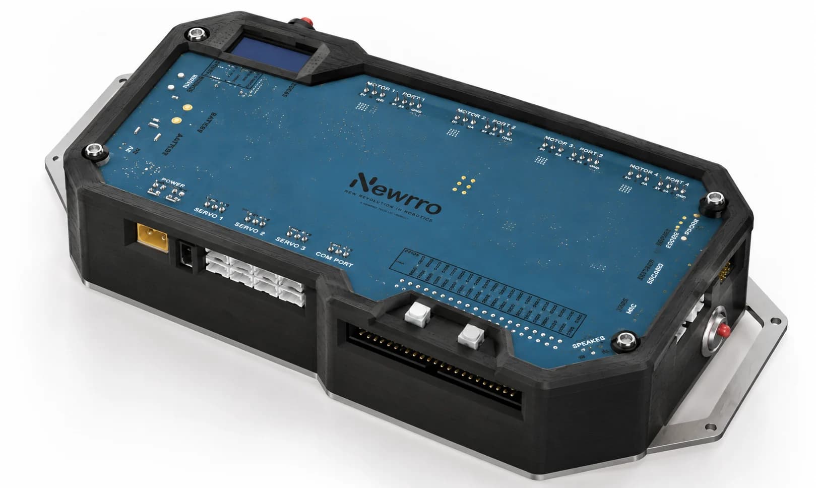 Newrick controller in its enclosure, three-quarter view
