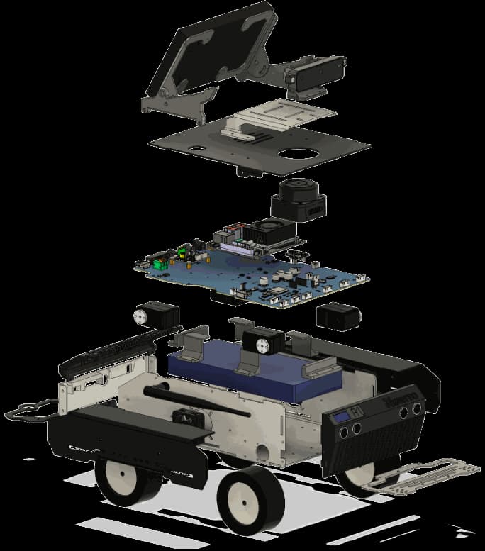Exploded view of ARJUNA, display-mount build, with its parts numbered